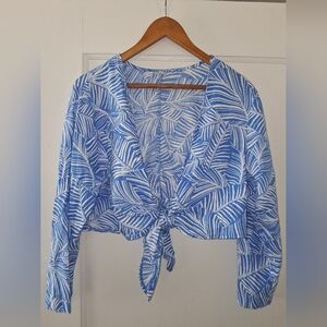 Blue Tropical Leaf Tie‑Front Crop Top | Wild Fable Target | Summer Resortwear